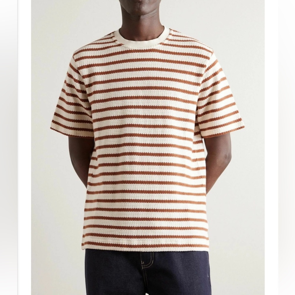 Mr P. - Striped Open-Knit Organic Cotton T-Shirt - Brown